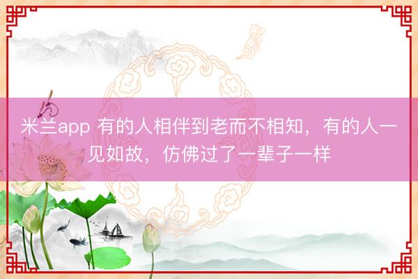 米兰app 有的人相伴到老而不相知，有的人一见如故，仿佛过了一辈子一样