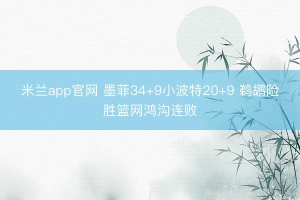 米兰app官网 墨菲34+9小波特20+9 鹈鹕险胜篮网鸿沟连败