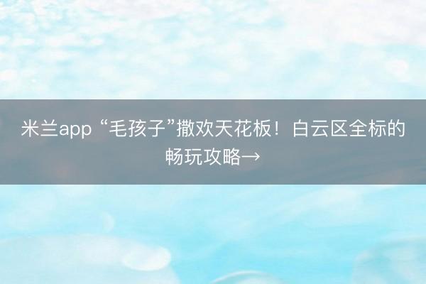 米兰app “毛孩子”撒欢天花板！白云区全标的畅玩攻略→