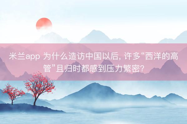 米兰app 为什么造访中国以后， 许多“西洋的高管”且归时都感到压力繁密?