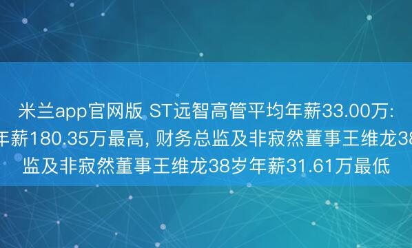米兰app官网版 ST远智高管平均年薪33.00万: 总司理王延邦45岁年薪180.35万最高， 财务总监及非寂然董事王维龙38岁年薪31.61万最低