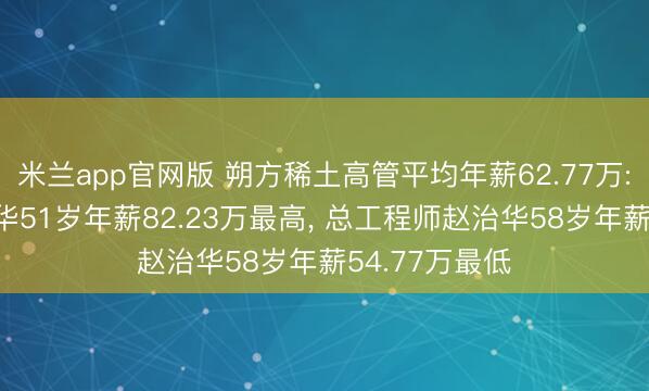 米兰app官网版 朔方稀土高管平均年薪62.77万: 副总司理廉华51岁年薪82.23万最高， 总工程师赵治华58岁年薪54.77万最低