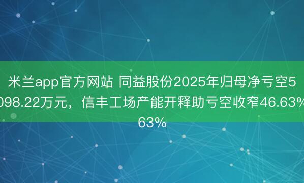 米兰app官方网站 同益股份2025年归母净亏空5098.22万元，信丰工场产能开释助亏空收窄46.63%