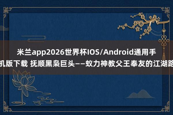 米兰app2026世界杯IOS/Android通用手机版下载 抚顺黑枭巨头——蚁力神教父王奉友的江湖路