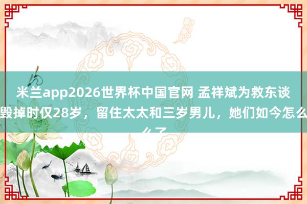 米兰app2026世界杯中国官网 孟祥斌为救东谈主毁掉时仅28岁，留住太太和三岁男儿，她们如今怎么了