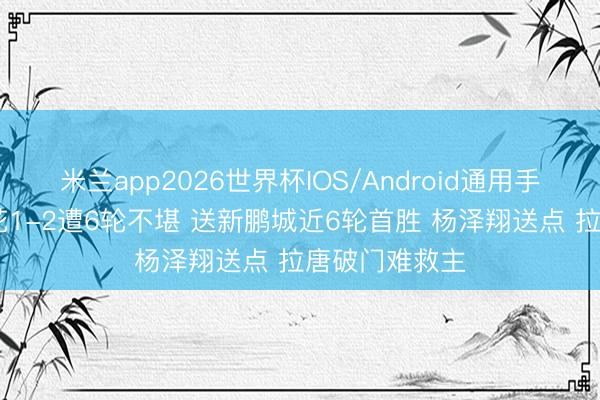 米兰app2026世界杯IOS/Android通用手机版下载 申花1-2遭6轮不堪 送新鹏城近6轮首胜 杨泽翔送点 拉唐破门难救主