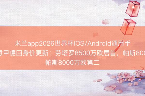 米兰app2026世界杯IOS/Android通用手机版下载 意甲德回身价更新：劳塔罗8500万欧居首，帕斯8000万欧第二